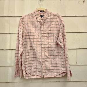 J.Crew Flex Oxford Slim Untucked Men's Medium Pink Green Windowpane Button Shirt